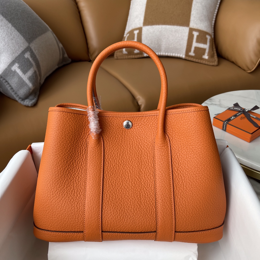 Hermes Garden Party 30cm Tote Handbag In Orange Clemence Leather